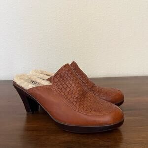 UGG Gabriella Shearling Woven Leather Brown Neutral Fall Heel Clogs/Mules
